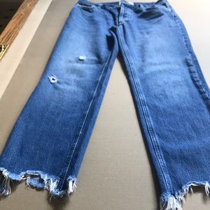 Free People denim distressed jean with cropped jagged edge look